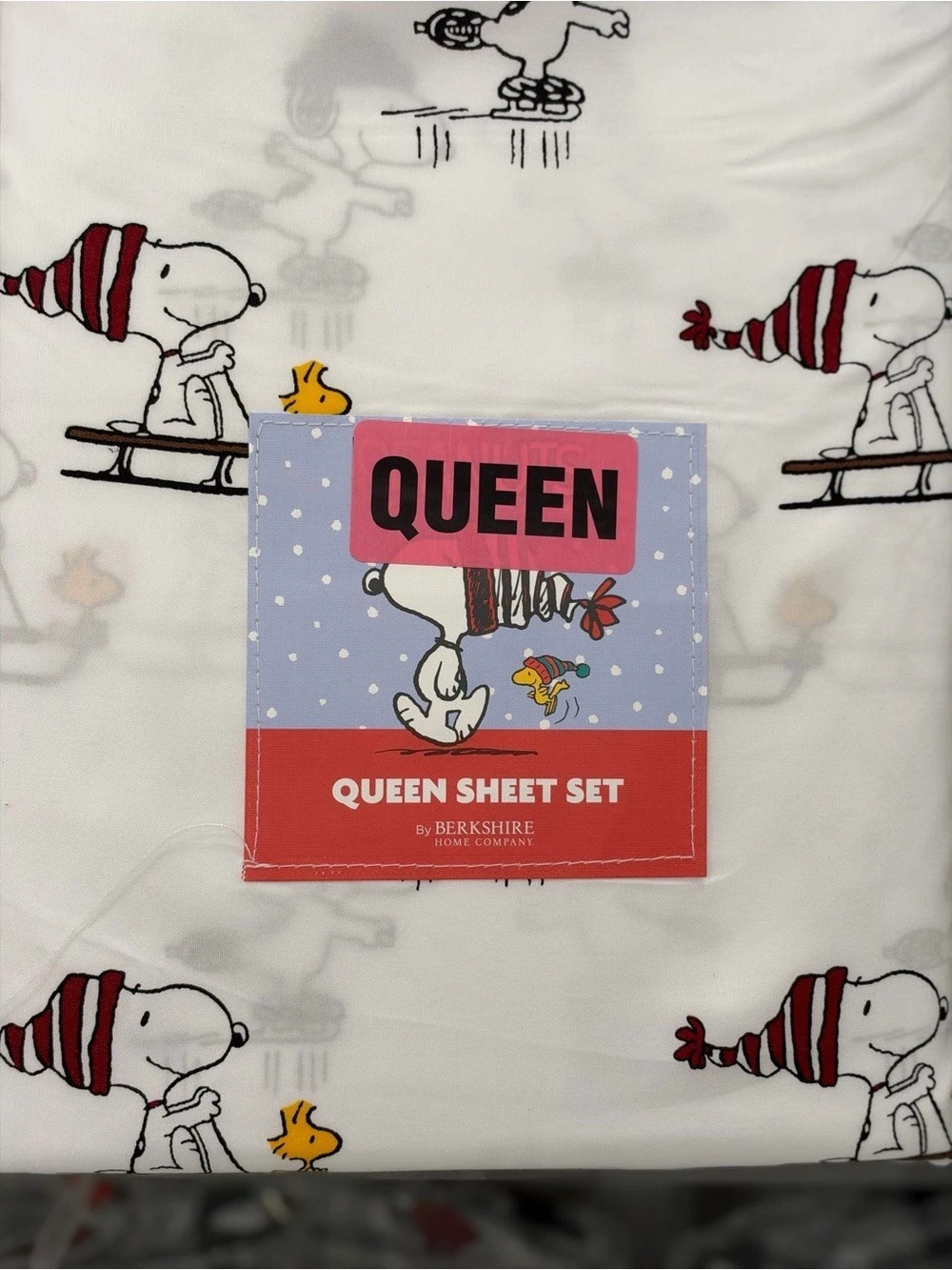 Berkshire Home Company Peanuts Snoopy Winter Sledding Queen Sheet Set Queen